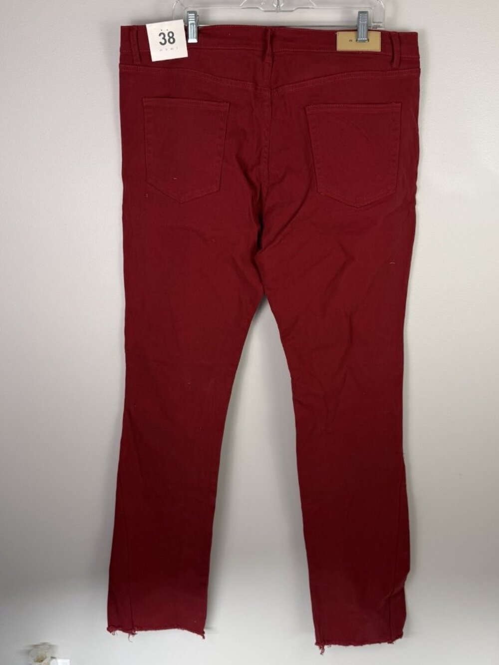 mnml Burgundy Twill Slim Flare Pants Mens 38 Raw Hem Streetwear Red Denim - Picture 5 of 7